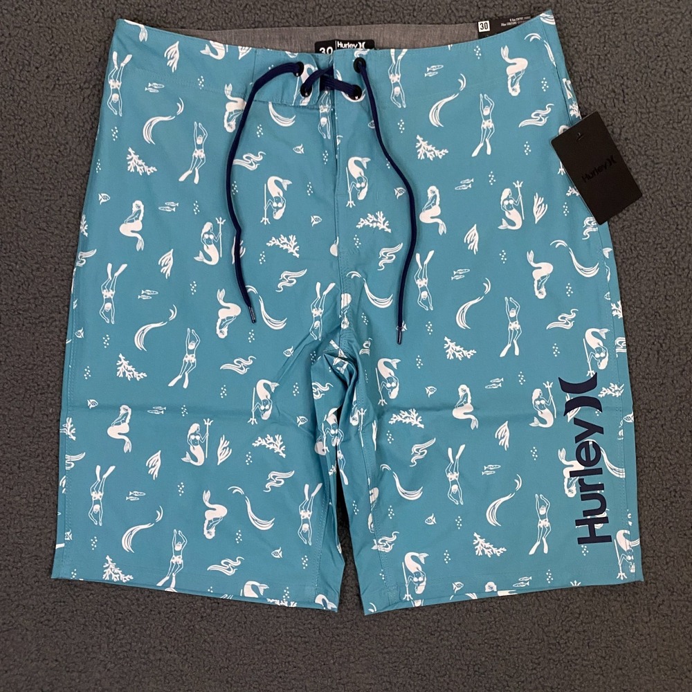 Hurley Deep Sea AOP Swim Board Short Mens 30 Blue Seadoo 9.5" Mermaid Trunks NWT